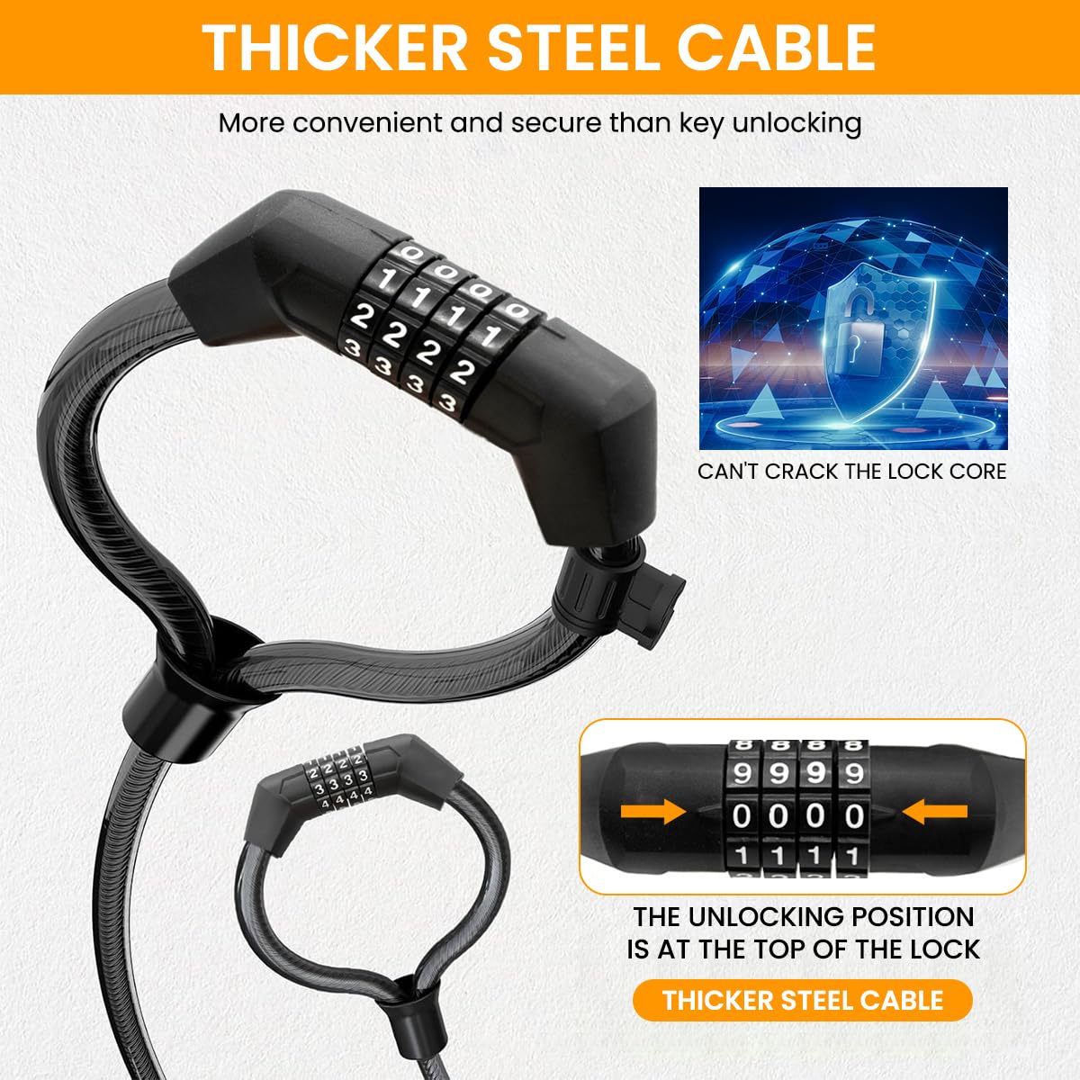 STHIRA Cycle Lock for Bike and Scooter with 41 in Braided Steel Cable featuring 4 Digit Combo