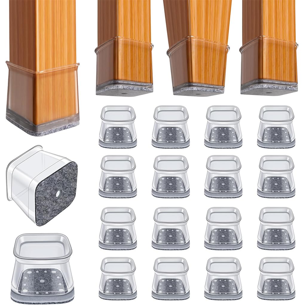 HASTHIP Chair Leg Floor Protectors 16 pcs for 1–1.5 in Legs with Felt Pad Non Slip Silicone | Floor and Noise Protection for Dining and Office Chairs
