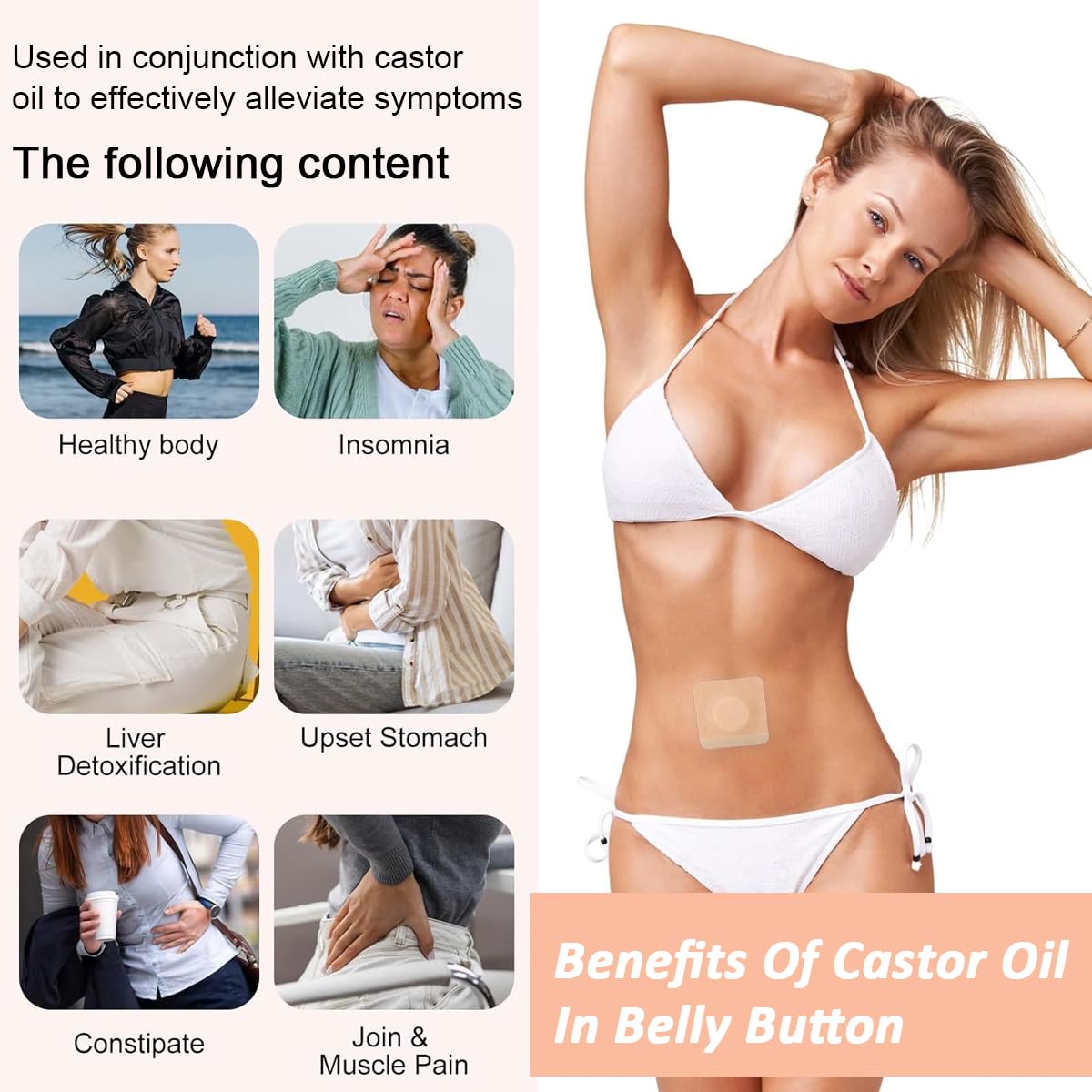 HANNEA Castor Oil Patches for Belly Button with 30 Count Self-Adhesive Design | Organic Cotton