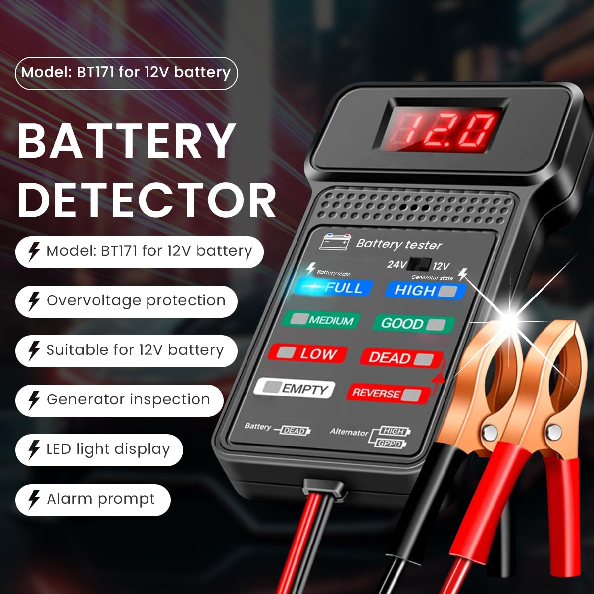 STHIRA Car Battery Tester for 12V and 24V Vehicles with LED Indicator and 4 Stage Generator Monitor