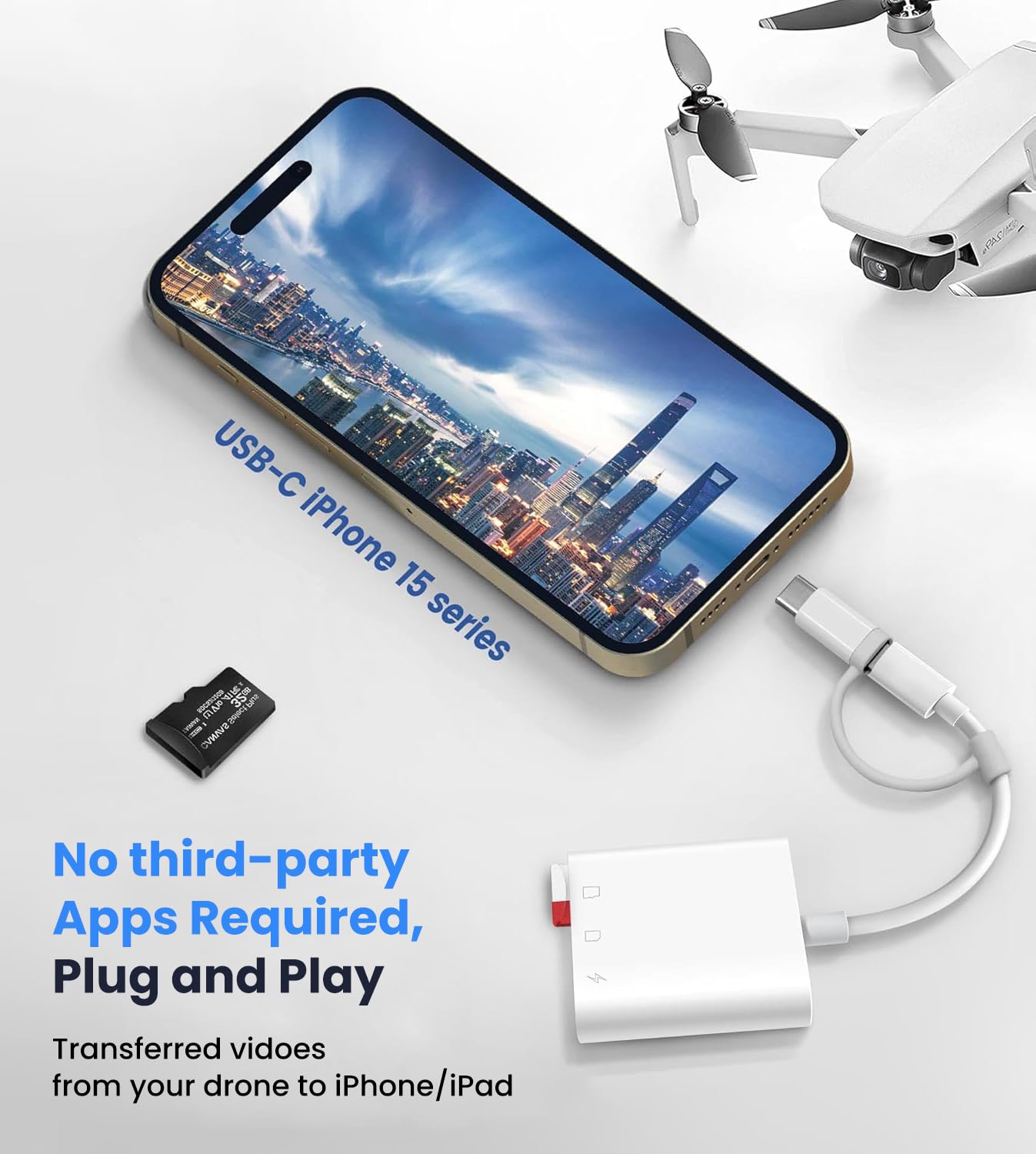 Verilux SD Card Reader for iPhone and iPad 3 in 1 with USB C Connector | Supports SD TF Cards