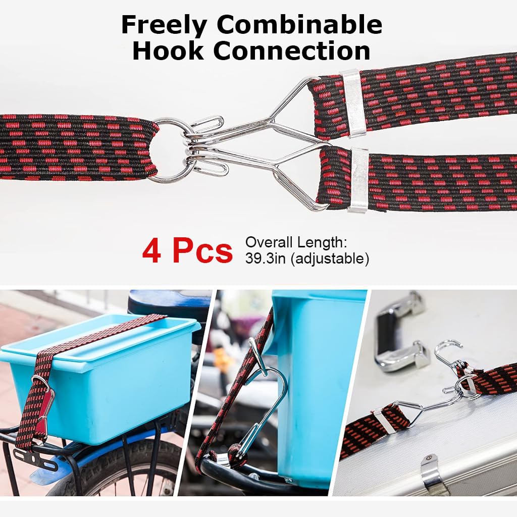 STHIRA® 12PCS 3.3ft Elastic Bungee Cord for Bike Luggage High Elasticity Strap with Metal Hooks Versatile Cords for Motorcycle Travel City Commutes