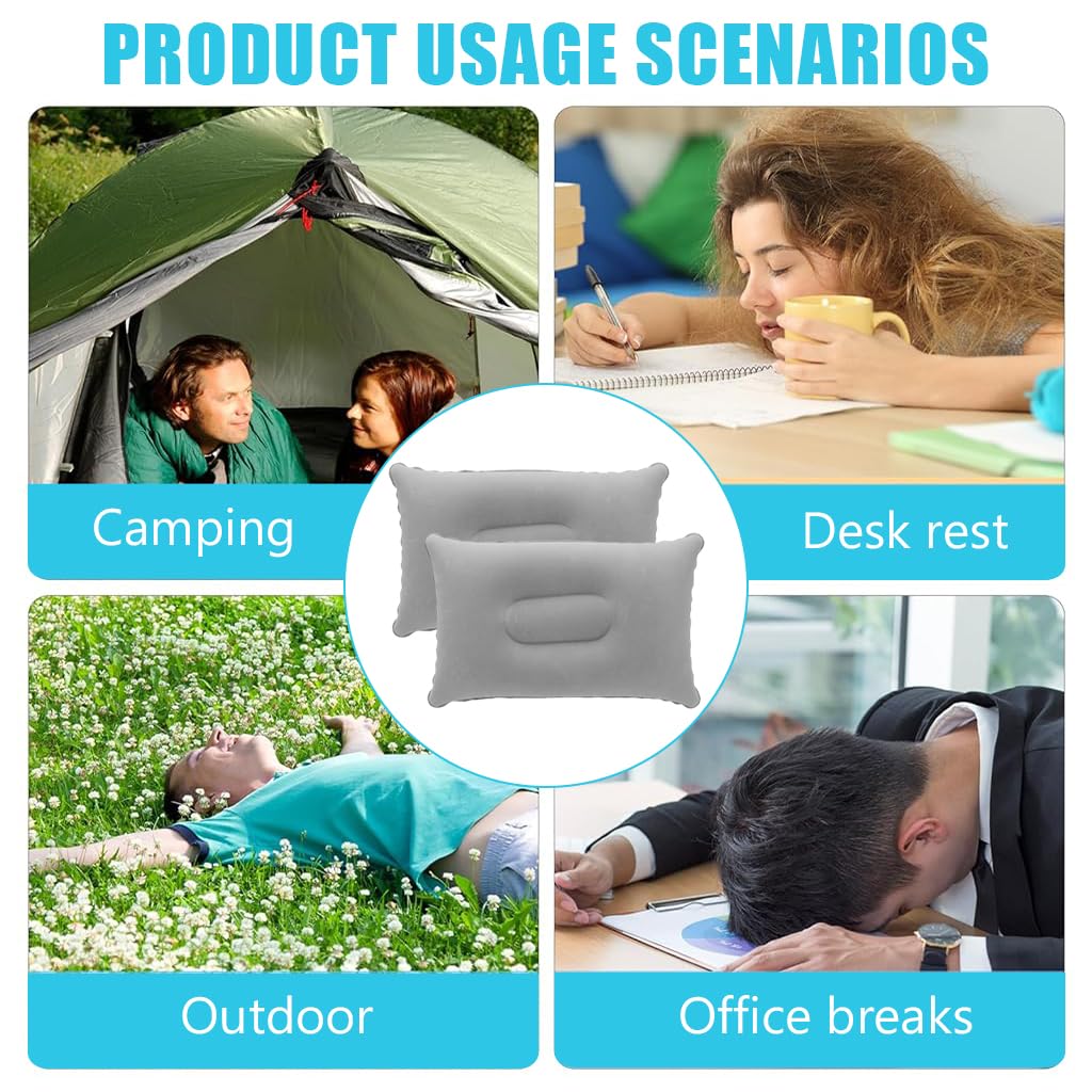 HANNEA Inflatable Pillow for Travel and Camping featuring Ergonomic Support | 16.9x10.36 in Soft Flocked PVC