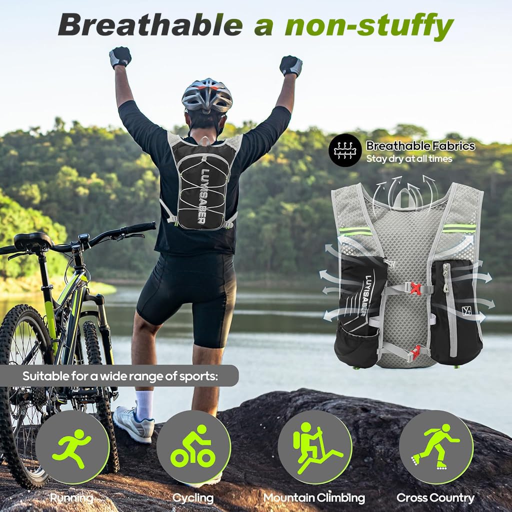 Proberos Hydration Vest for Running and Cycling with Reflective Strips & Breathable Mesh | Lightweight Nylon Backpack for Marathon Training