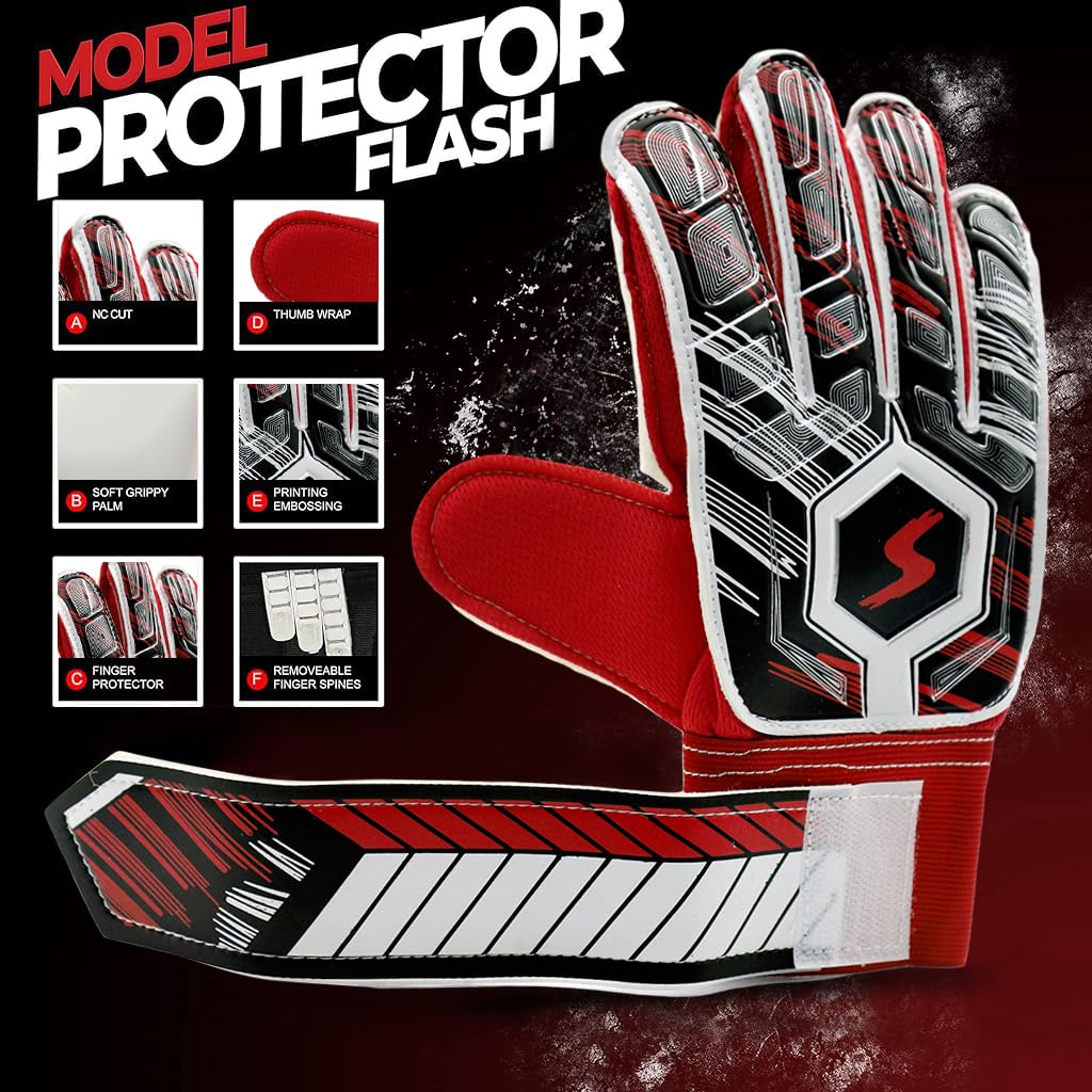 Proberos Goalkeeper Gloves for Football with Double Wristband and 14cm Palm Size | Latex Palm Grip for Teens and Adults