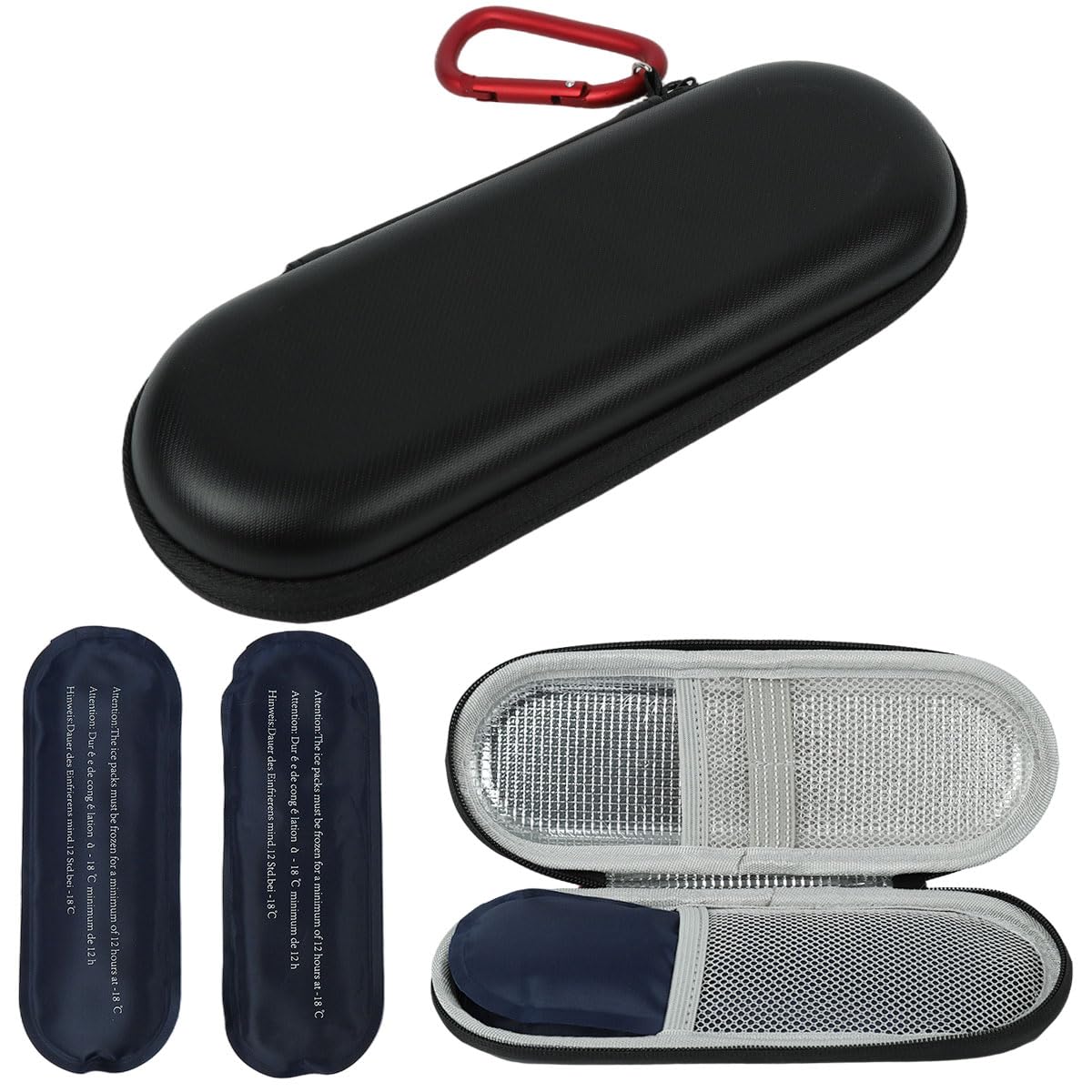 HANNEA Insulin Cooler Travel Case for Trips with 2 Ice Packs 20.5x7x4.5 cm | Hard EVA Shell