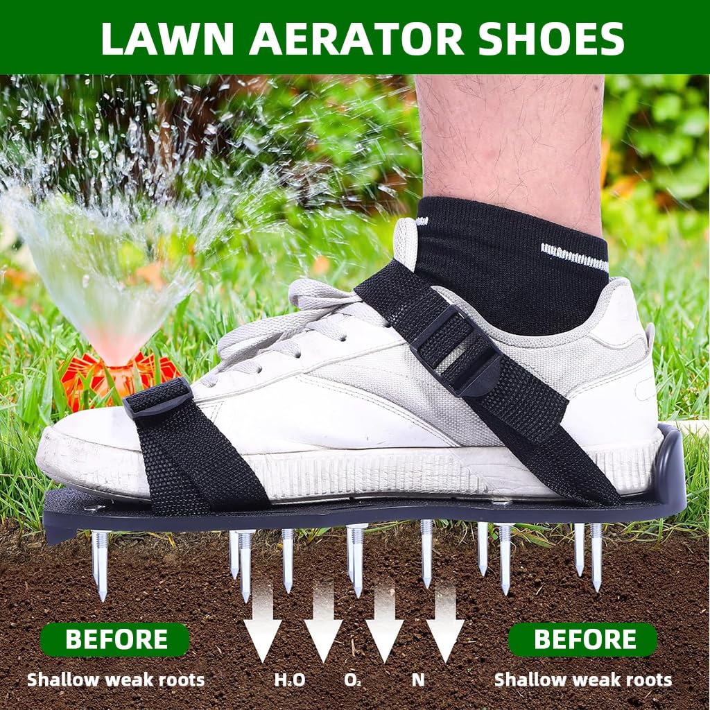 HASTHIP Lawn Aerator Shoes for Gardening with 1.65 in Metal Spikes and Dual Hook Straps