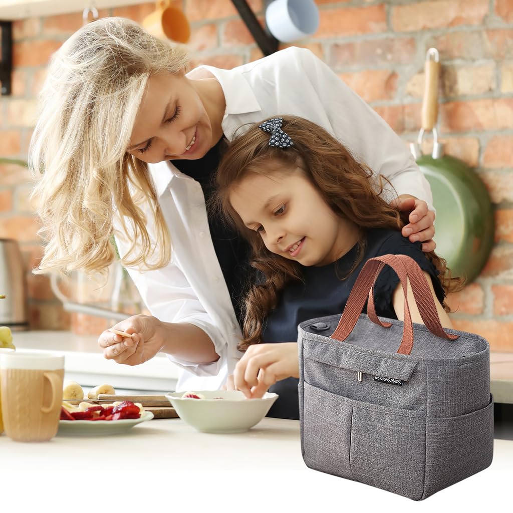 HASTHIP® Lunch Bag Insulated Lunch Tote with Handle & Removable Shoulder Strap Grey Oxford Cloth Insulated Lunch Tote Bag Multi-pocket  Lunch Bag Multi-purpose Lunch Tote Bag, 23x15x20cm