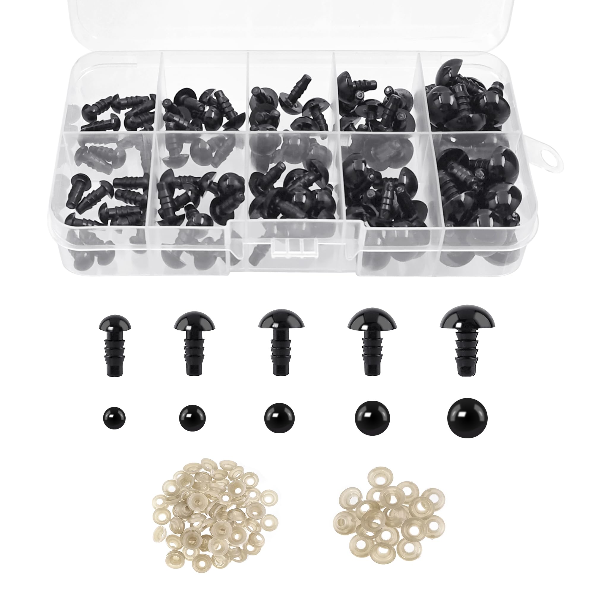 ZIBUYU® 100 PCS Safety Eyes with Washers, Black Plastic Eyes for Crochet