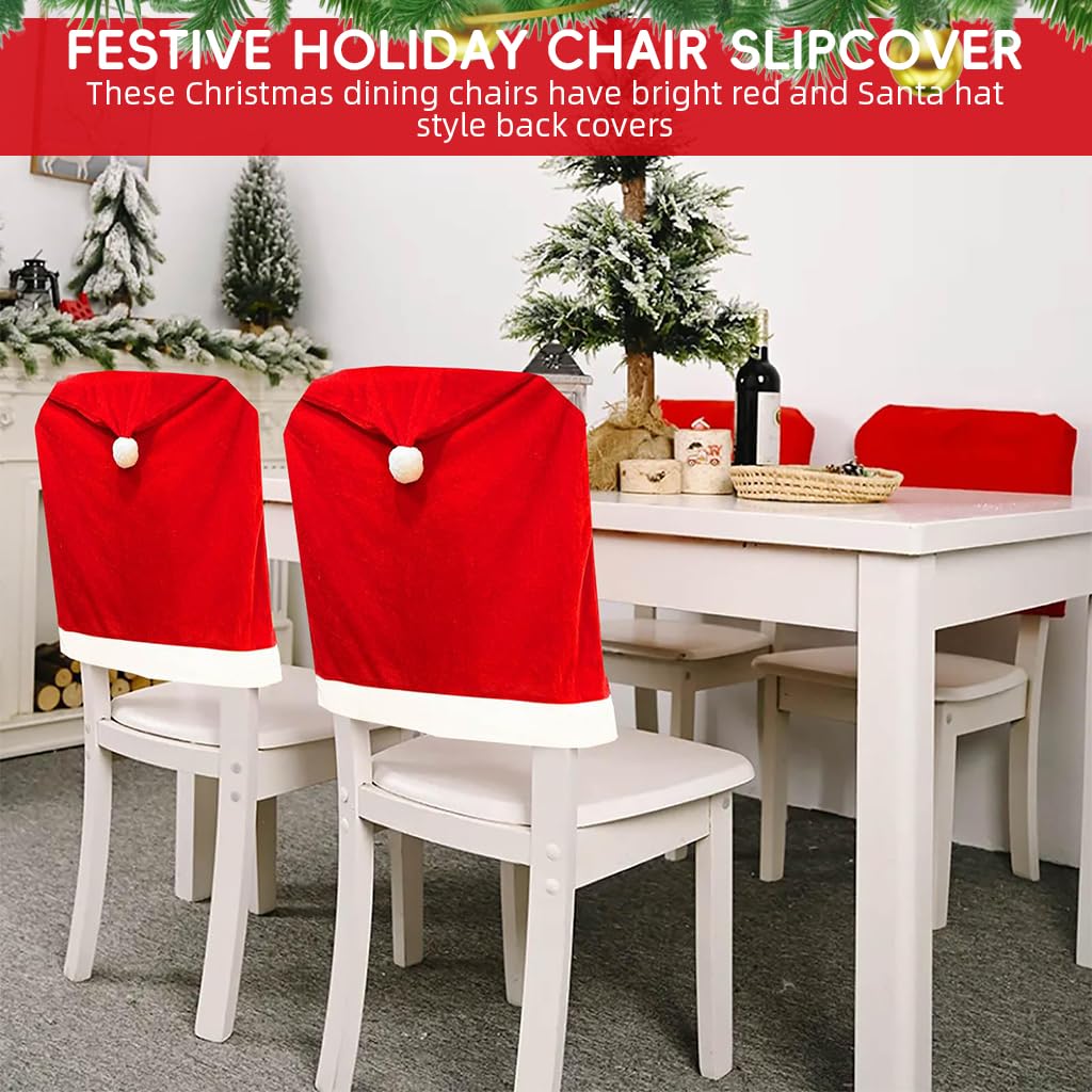 HASTHIP Christmas Chair Covers for Dining Room with 6PCS Set and Red Santa Hat Design