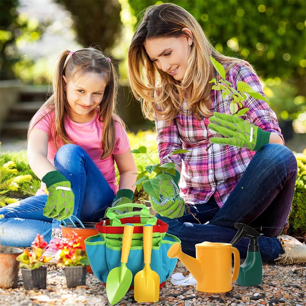 HASTHIP Kids Gardening Tools Kit for Outdoor Play featuring 9 Pieces and Tool Bag | Child Safe Plastic Set