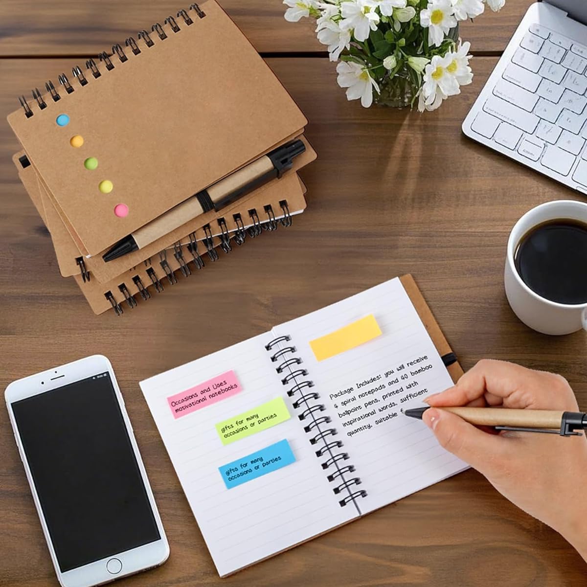 Climberty Spiral Notebooks for Study and Office 10 Pack A5 Set with Sticky Notes | Hardcover Design