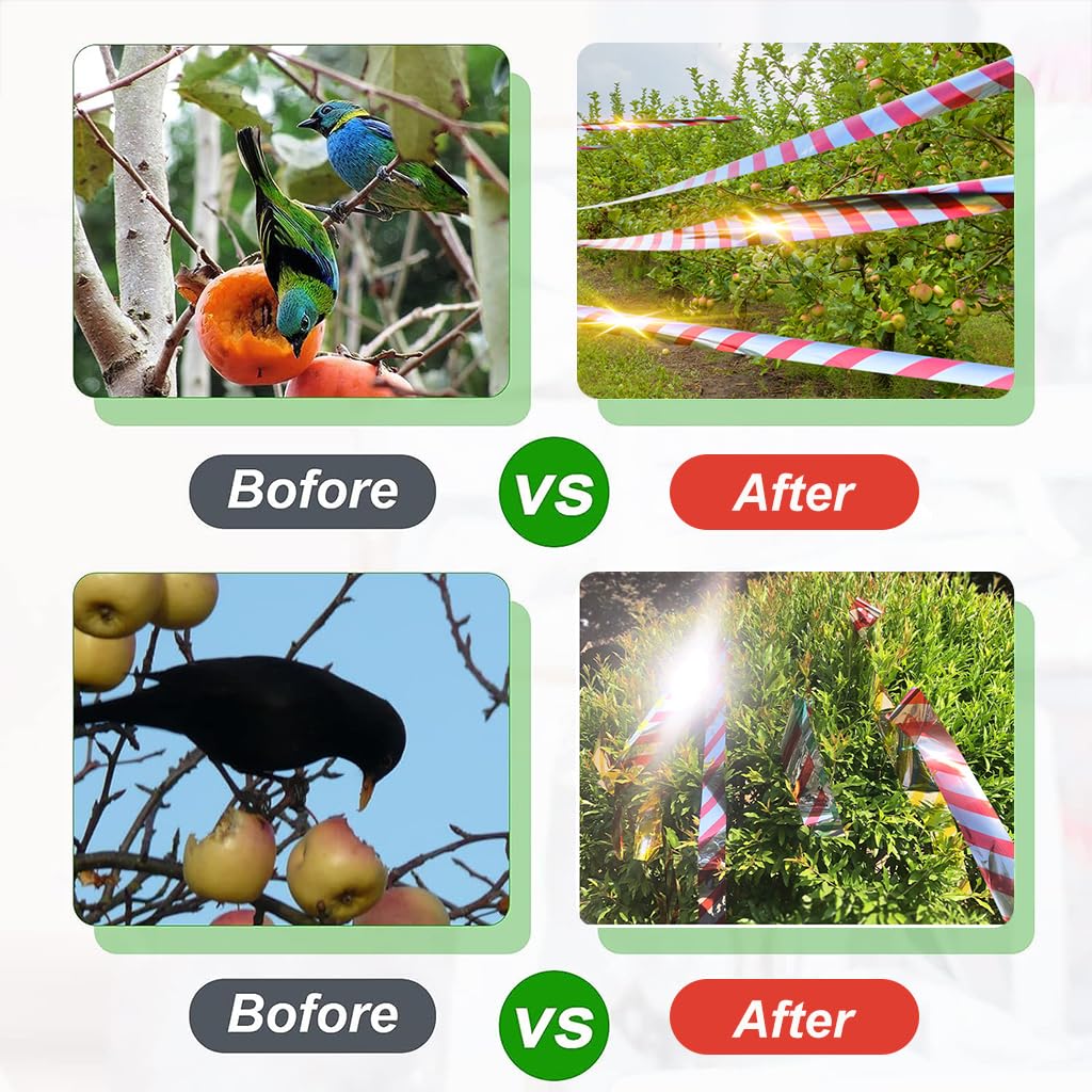 Supvox Bird Scare Reflective Tape for Balcony and Garden with Double Sided Red Silver 2.4cm x 300m Roll | Humane Outdoor Bird Repellent