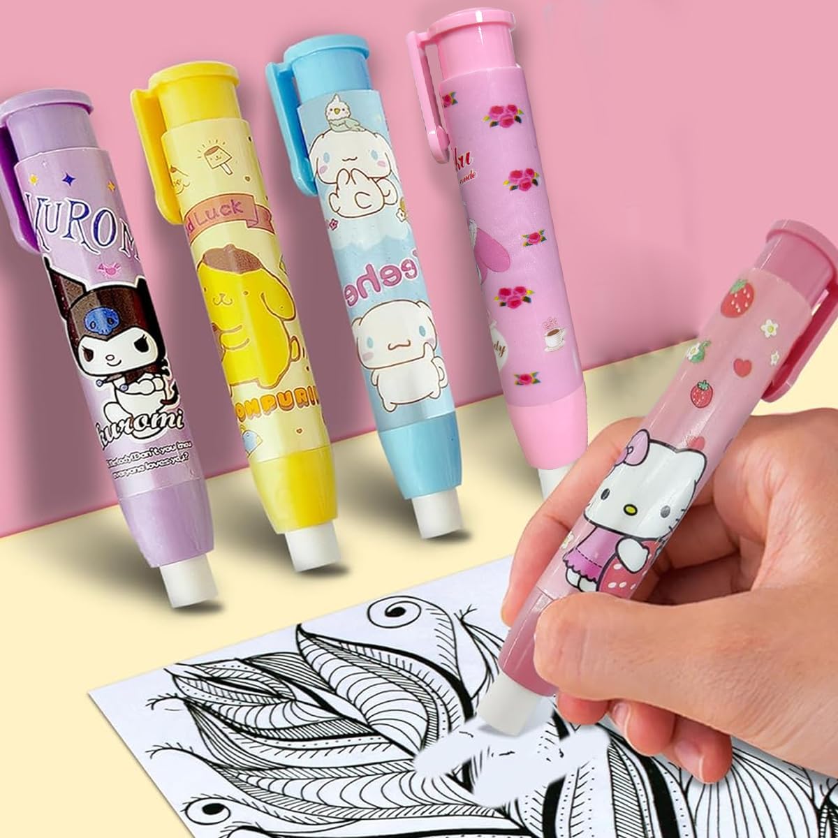 Climberty® 5Pcs Cute Erasers for Kids, 10cm Retractable Pen Erasers Pencils Eraser Fun Erasers Back to School Supplies Kid Party Favors Gift, Suitable for Children Over 3 Years Old, Rubber