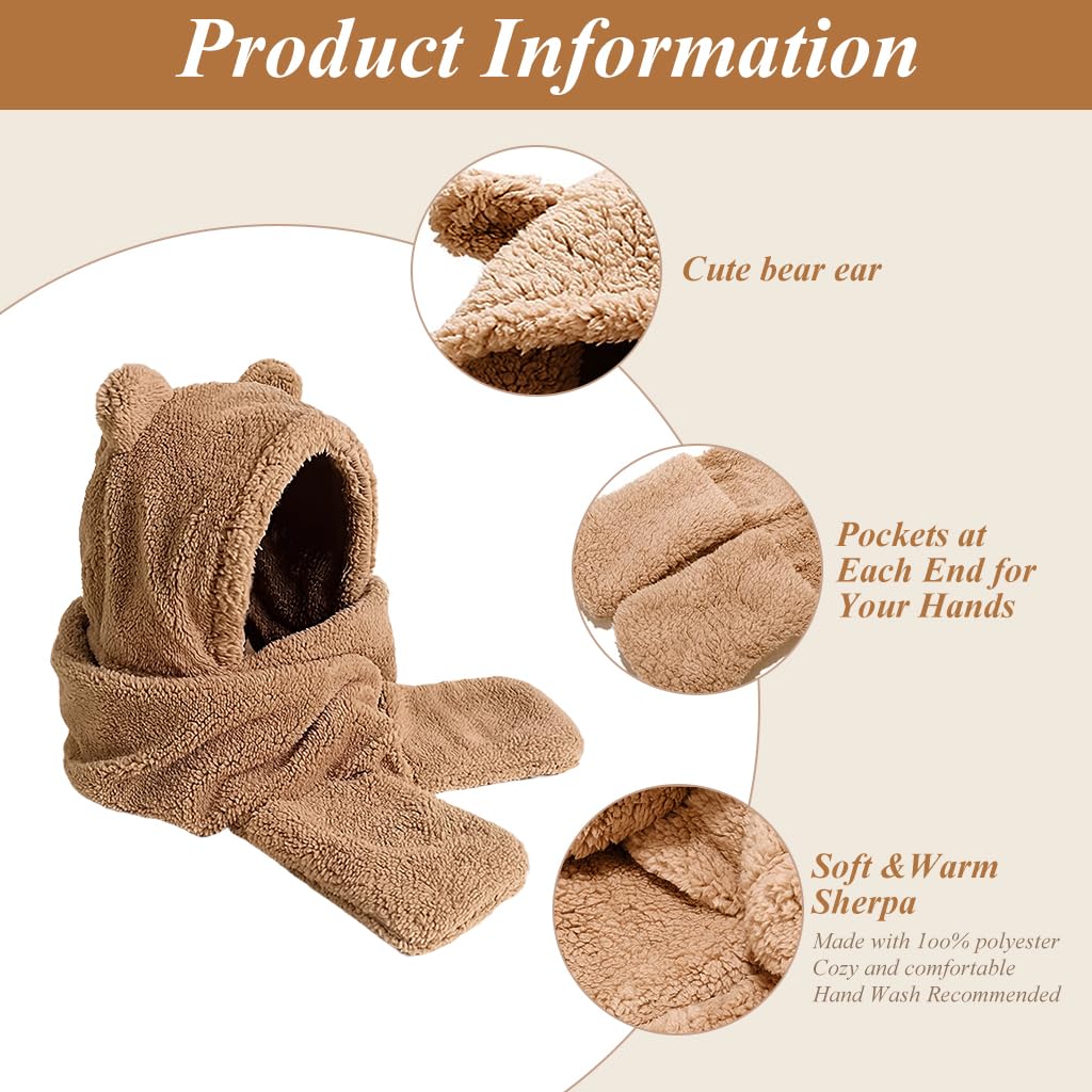 SANNIDHI Winter Cap for Women featuring Bear Ear Scoodie with Fleece Scarf and Gloves | Cozy Gift