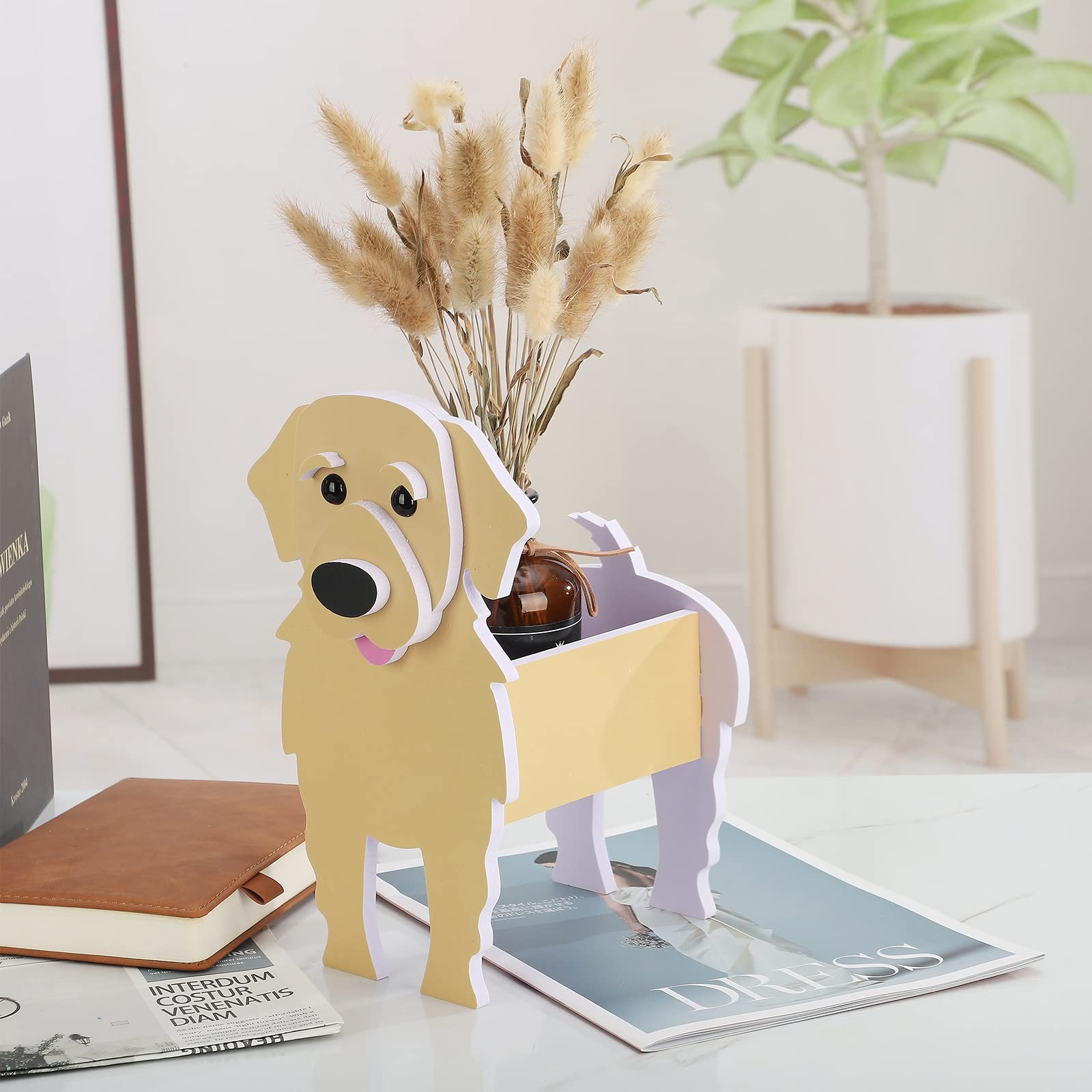 HASTHIP Dog Planter for Indoor and Outdoor Decoration with DIY Assembly | 24.5x13.5x18.5 cm PVC Golden Retriever Pot