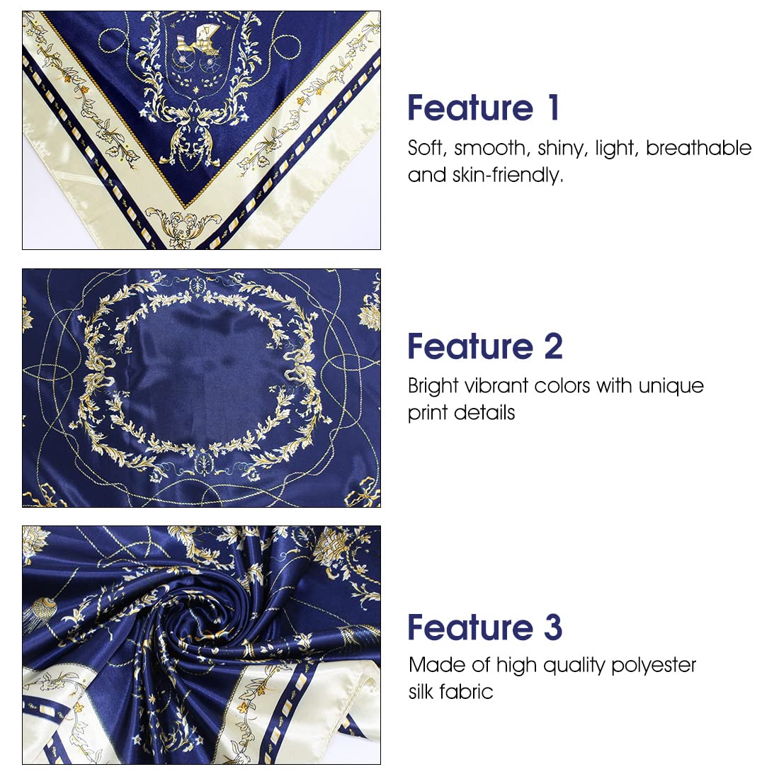 ZIBUYU Head Scarf for Women Satin Square Silk Material Women and Girl Scarf for Medium Size Head Scarf for Women, 35 inch - Blue