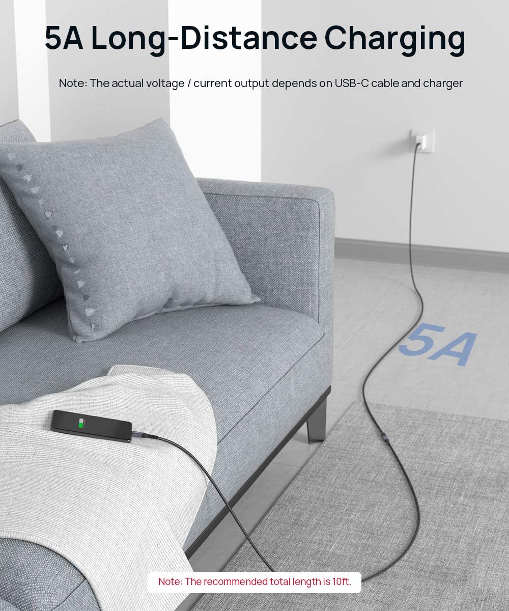 JSAUX Type C Extension Cable 6.5Ft for Fast Charging and 10Gbps Data | Metal Connectors