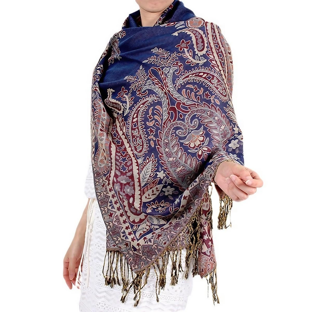 PALAY® Women Shawl Long Scarf Shawl Fashion Color Jacquard Tassels Wraps Shawls Dacron Long Scarf Shawl Women Beach Wraps Beach Cover Ups, 70x200cm