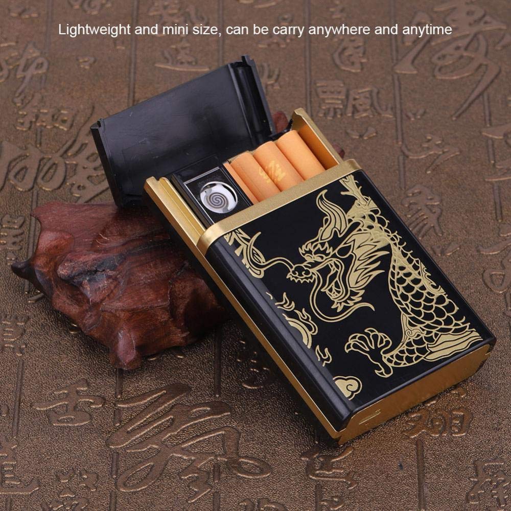 ZIBUYU Cigarette Case with Lighter for Smoking featuring USB Flameless Tungsten Design | Black 8 Cigarettes Box