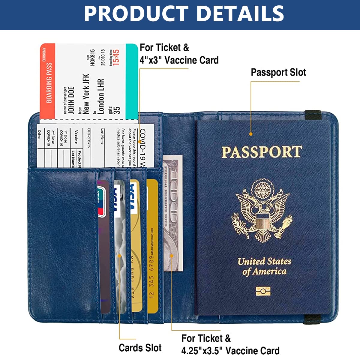 GUSTAVE Passport Holder for Travel with RFID Protection and Bifold Design | 14.2×10.5×1cm PU Leather Wallet