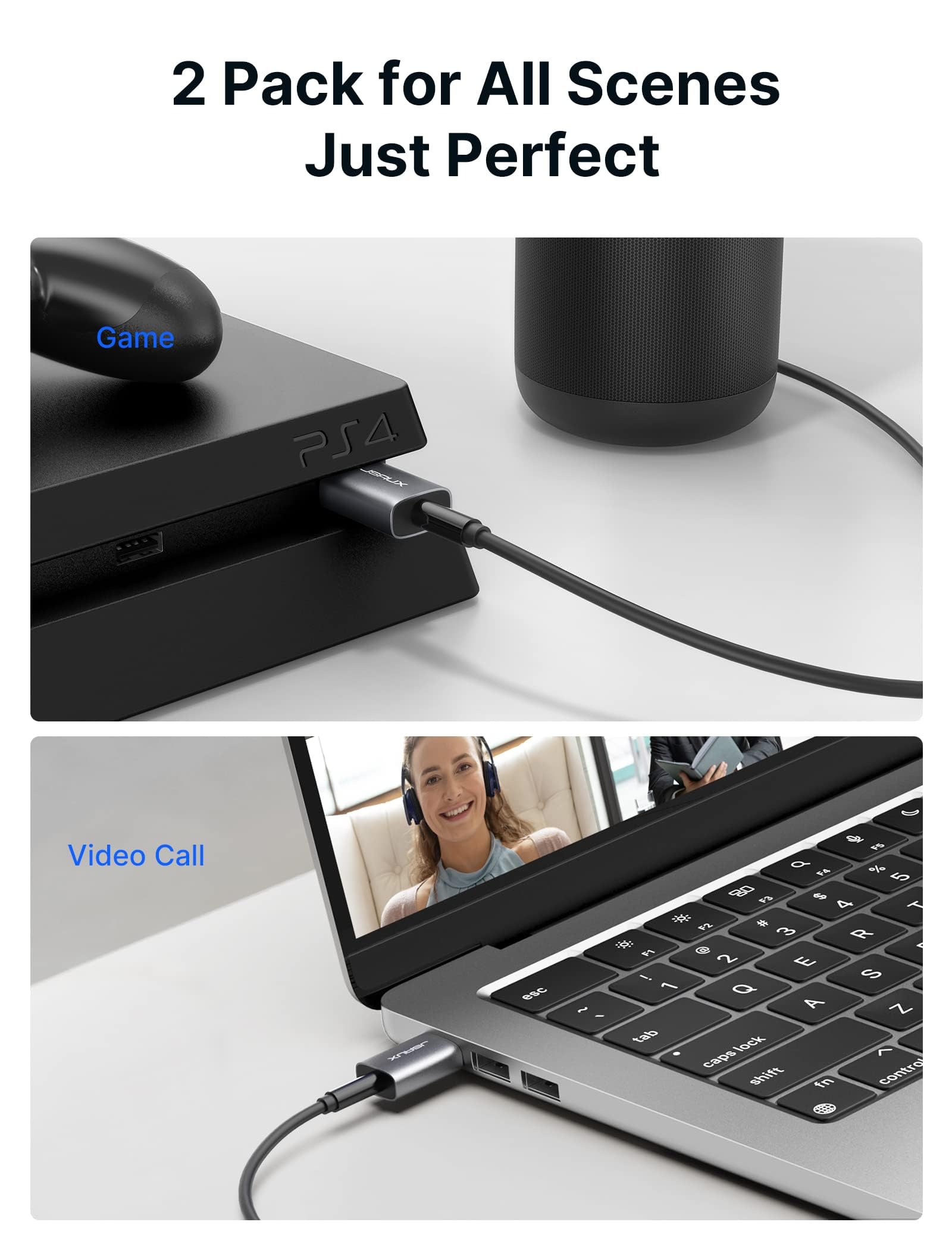 JSAUX USB Sound Card for PC and Laptop with Advanced Audio Chip | 2 Pack Plug and Play Adapter