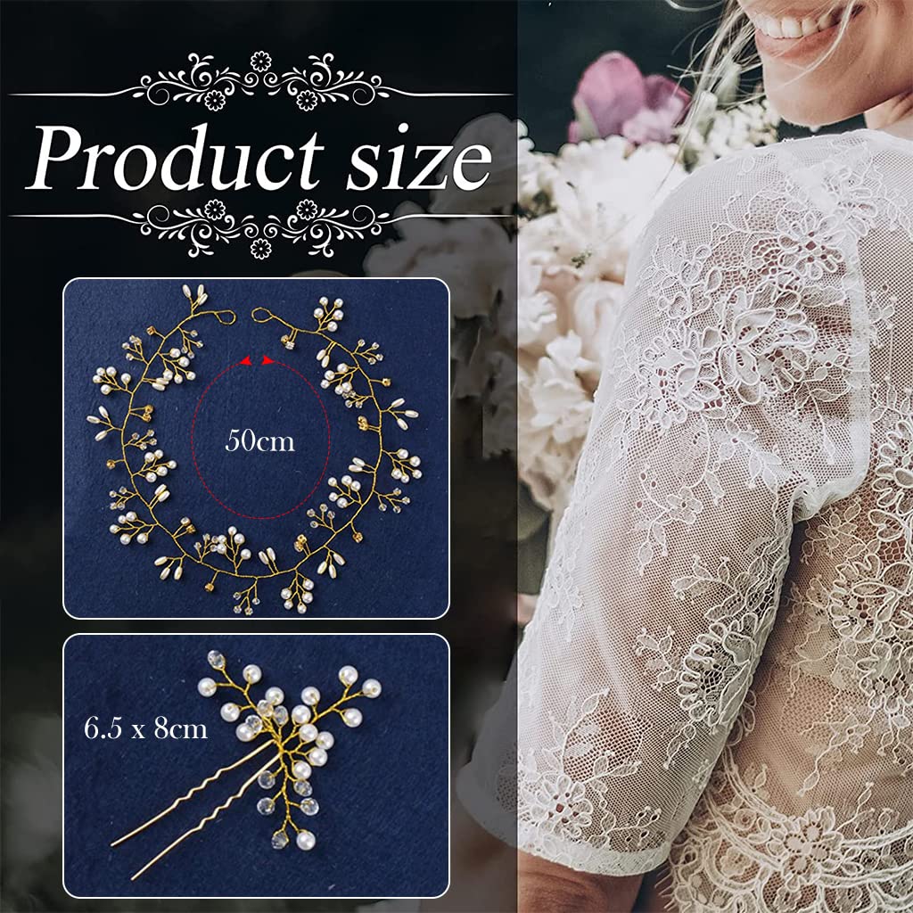 SNOWIE SOFT Bride Hair Pins for Wedding Hairstyles with Pearl and Crystal Design 5pcs Set Gold