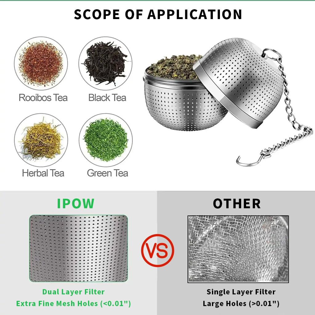 Supvox® Tea Infuser 304 Stainless Steel Tea Strainer with Lift Chain & Tray Tea Filter for Loose Tea, Chamomile, Green Tea Loose Leaves 2.1 inches Fine Mesh Strainer for Teapots, Cups, Mugs