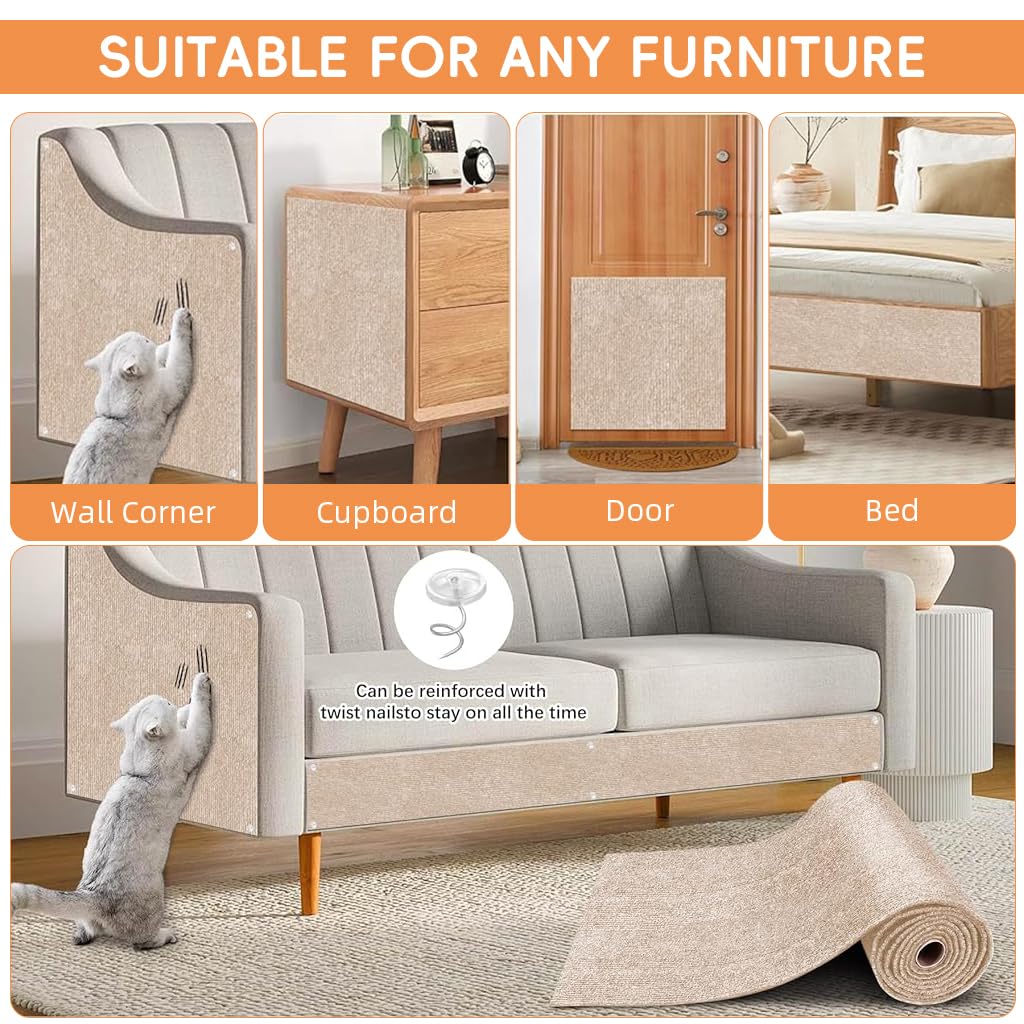 Qpets Cat Scratch Pad for Wall and Floor Protection with Cuttable Adhesive Mat 40x100cm 2PCS