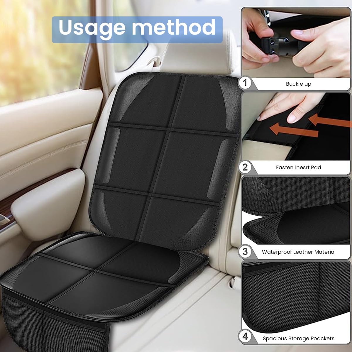 STHIRA Car Seat Cover Protector for Children and Pets with 2 Storage Pockets | Waterproof 600D Fabric 3PCS Set