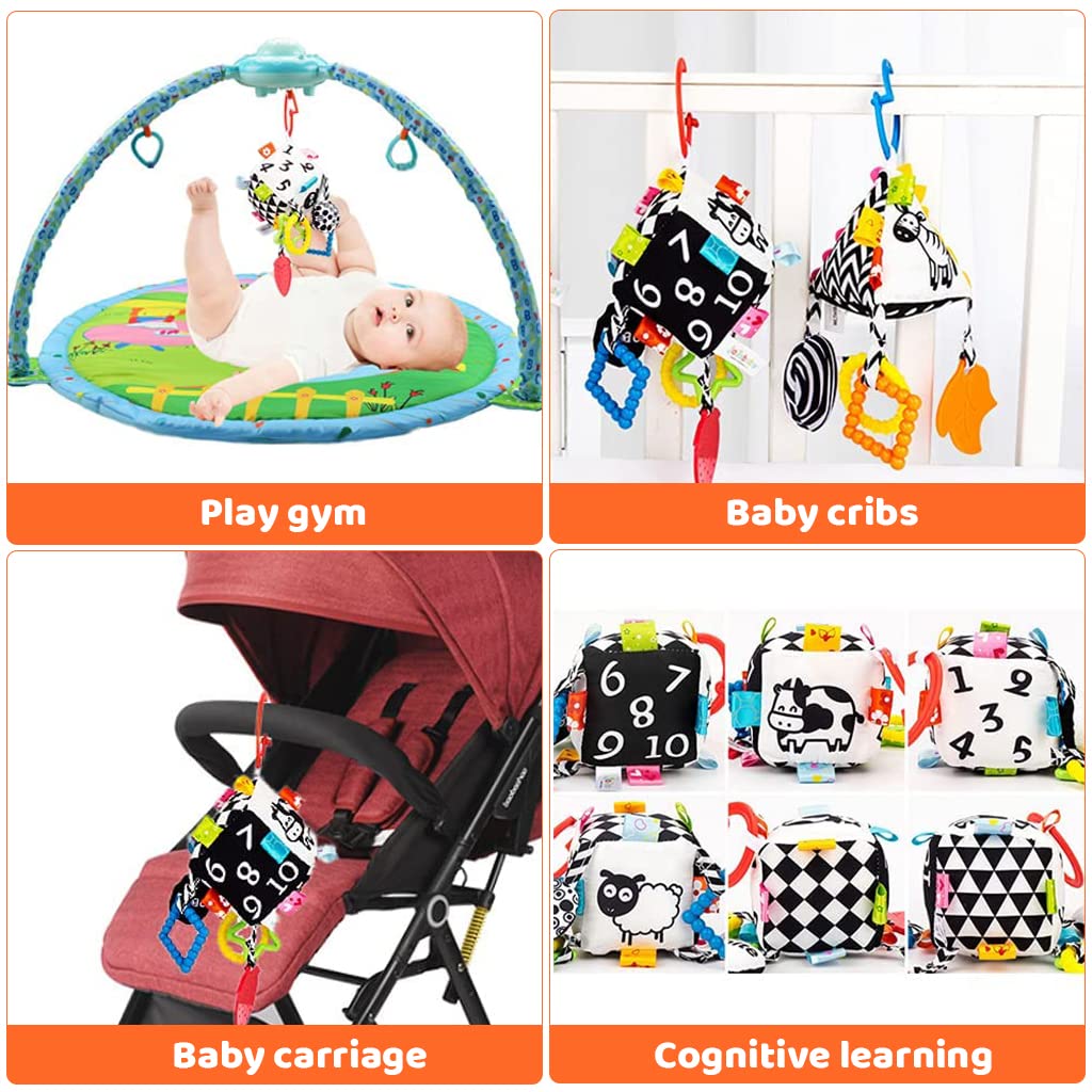 SNOWIE SOFT Baby Hanging Toys for Crib and Stroller with Rattle Sound & Silicone Teether | Soft Cloth High Contrast Toy for Infant 0–12 Months