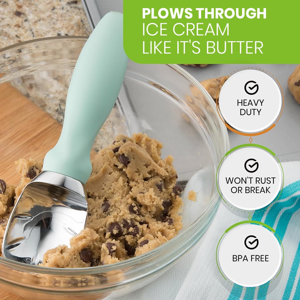 HASTHIP Ice Cream Scoop for Desserts and Fruit with Ergonomic Anti Slip Handle | Stainless Steel Flat Head Design