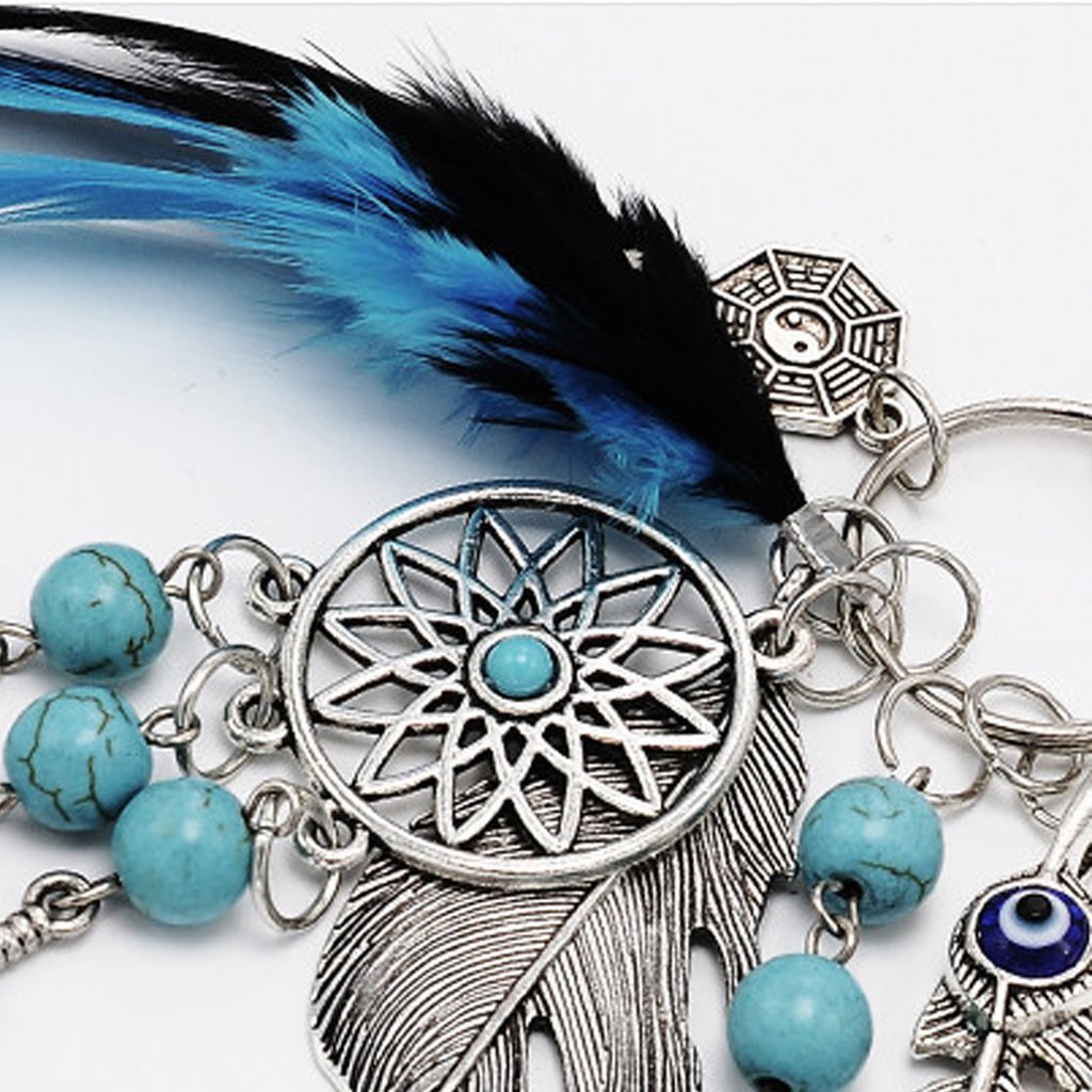 Supvox® MorningVale Dreamcatcher with Turquoise & Feather Charm Keyring