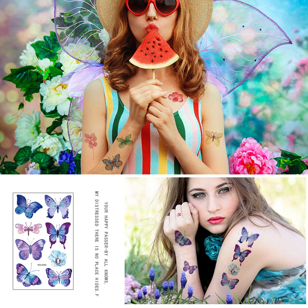 MAYCREATE Butterfly Tattoo Stickers for Face and Arm featuring 10 Sheets 12×6 cm Waterproof Designs