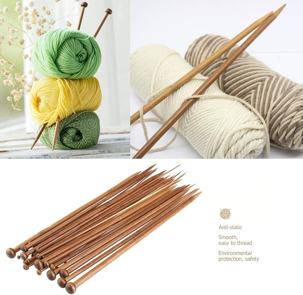 ELEPHANTBOAT® 36PCS Wood Knitting Needle Set Small to Large 2-10mm Sturdy Round Blunt Yarn Needles Tool Kit