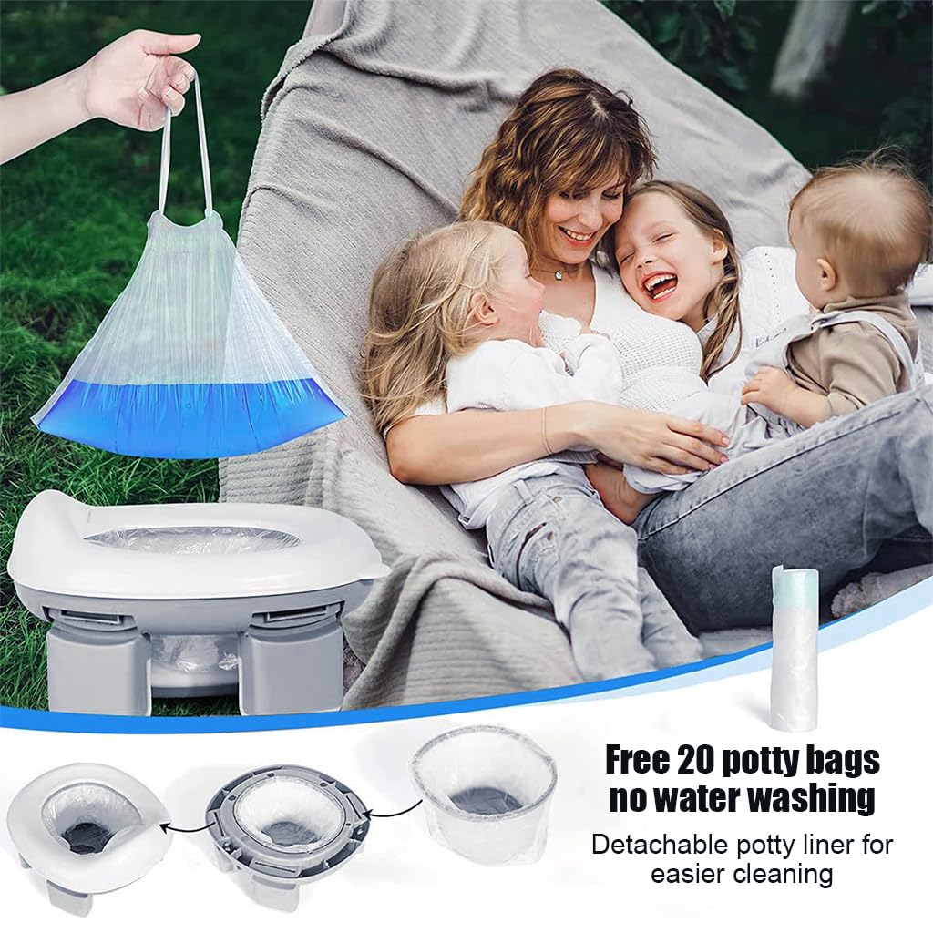 SNOWIE SOFT Potty Seat for Kids featuring Foldable Design with 20pcs Trash Bag and Storage Bag | Grey