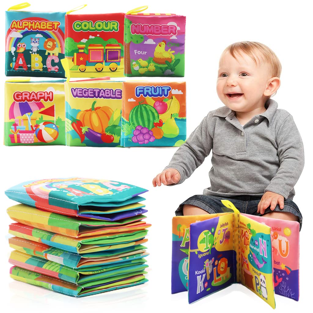 PATPAT® Cloth Books for Babies,Safe Nontoxic Biteable Cloth Books,Early Learning Toys,Premium Soft Books with Crinkle Including Numbers,Fruit,Colour,Vegetable,Graph,Alphabet English Learning Book