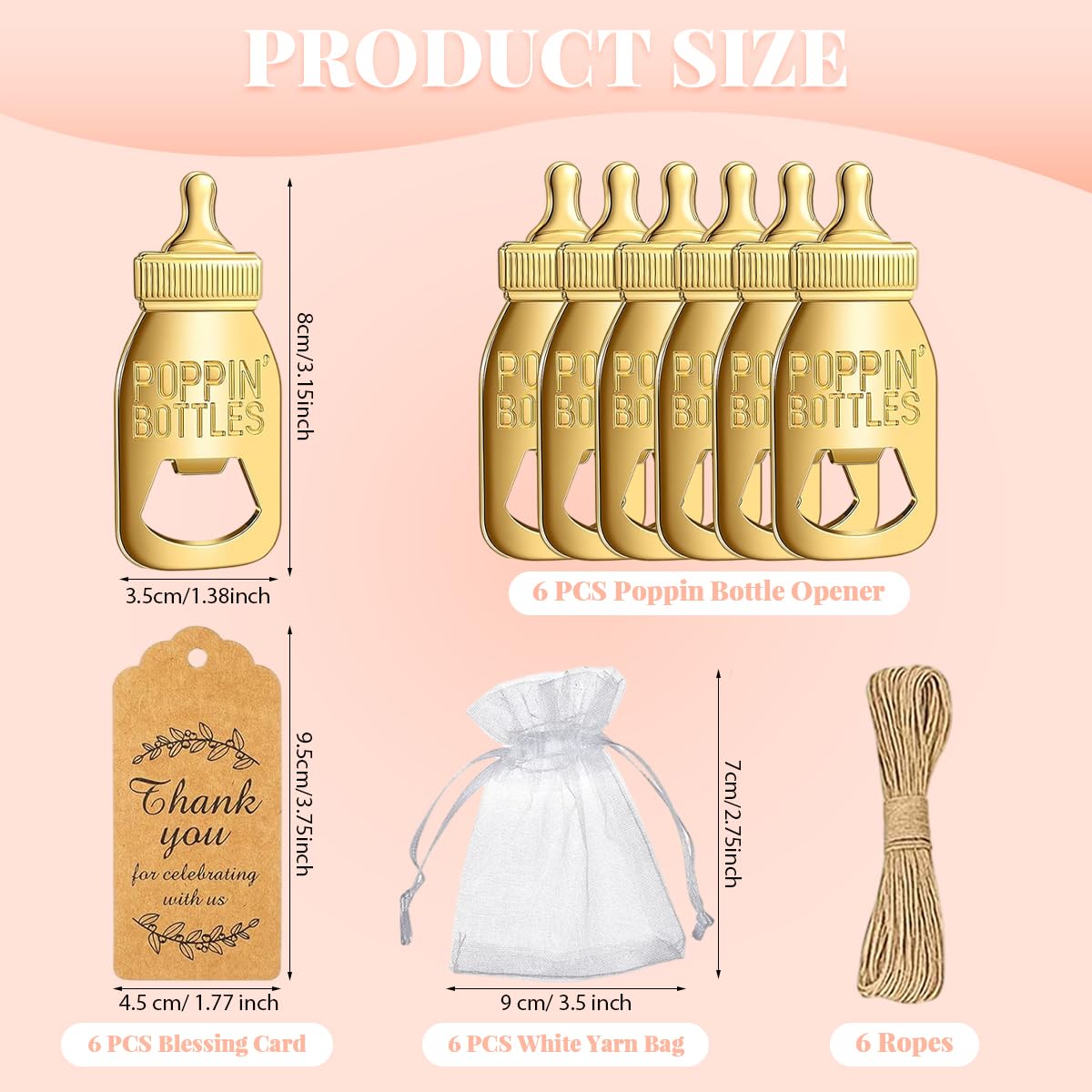 SNOWIE SOFT Baby Shower Return Gifts featuring 18pcs Golden Bottle Shaped Openers with Cards