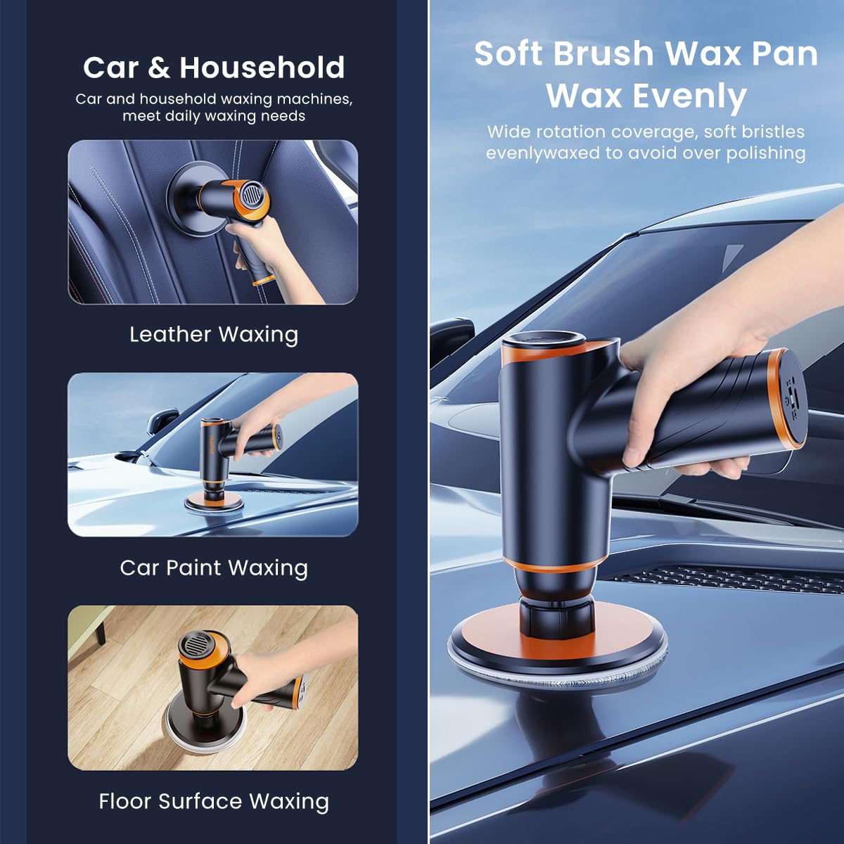STHIRA Cordless Electric Car Polish Machine with 1800RPM 2 Speeds and 4000mAh Battery | Includes Buffing Pads and Brushes for Polishing and Waxing