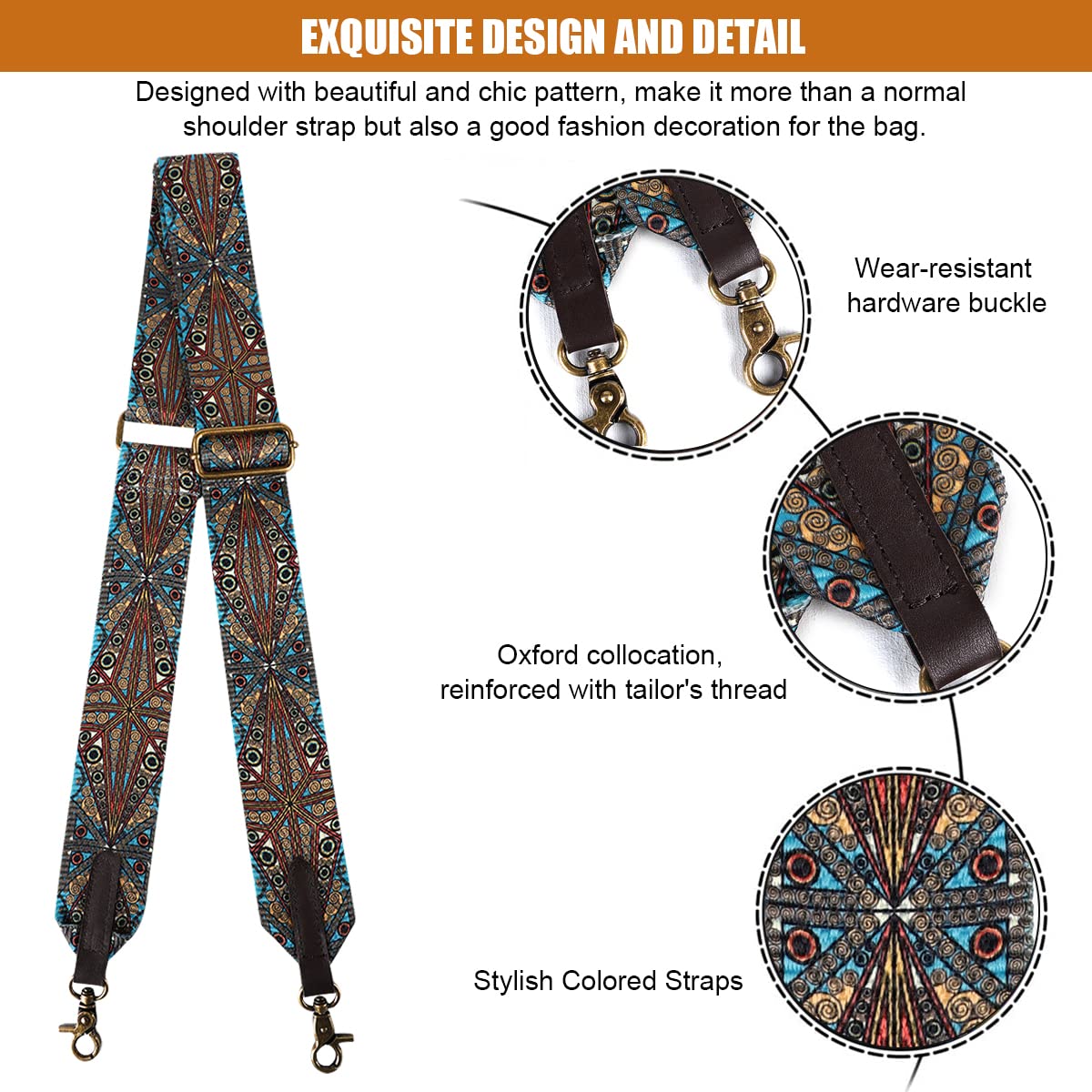 PALAY Shoulder Strap for Bag Adjustable 30–57 in with Metal Buckle & Geometric Print | Nylon Crossbody Replacement