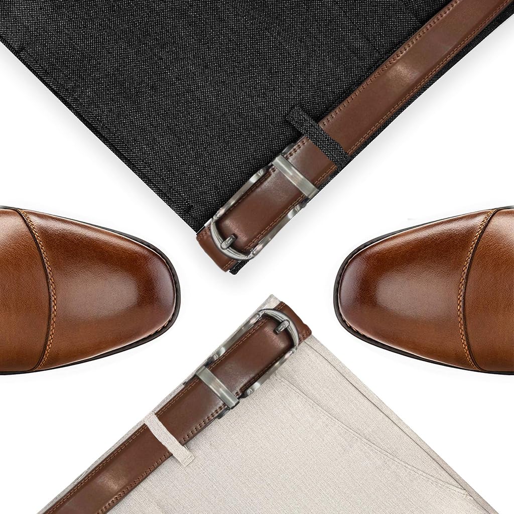 Zibuyu Belts for Men featuring Auto Lock Sliding Buckle with 110 130cm Adjustable Fit | Brown Leather Gift Choice