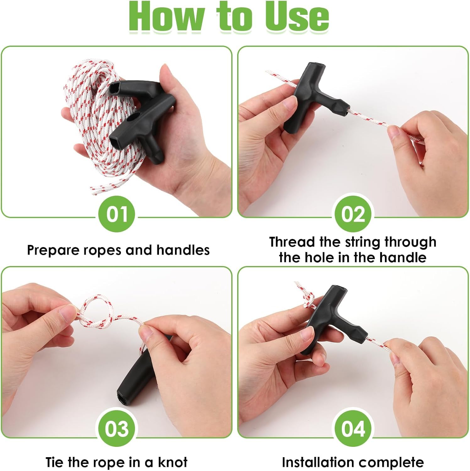 HASTHIP Trimmer Pull Cord for FS120 FS55 FS85 MS180 MS2 with 32.8ft 3.5mm Nylon Rope and 3 T Handles | Easy Installation Replacement Kit