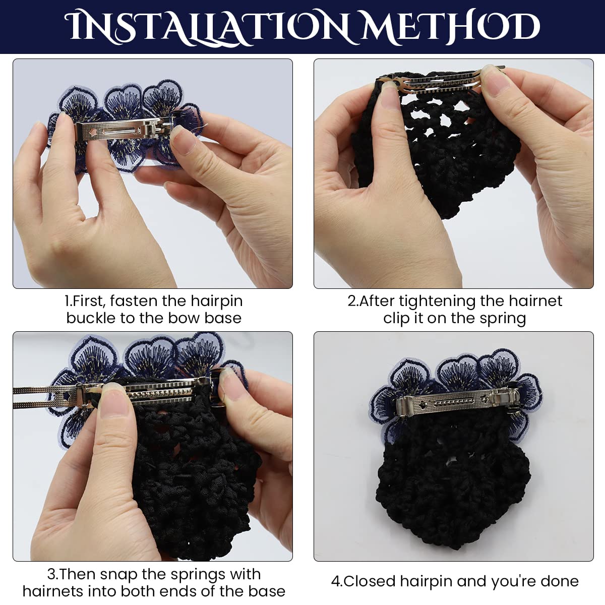 MAYCREATE Hair Snood Net for Work and Dance featuring Alloy Clip & Embroidery Flower Design