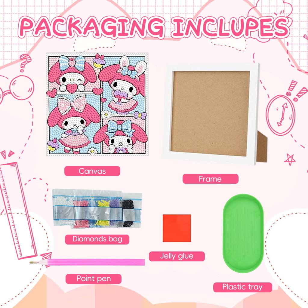 PATPAT DIY Diamond Painting Kit for Kids featuring Cute Melody Art with Wooden Frame 2PCS