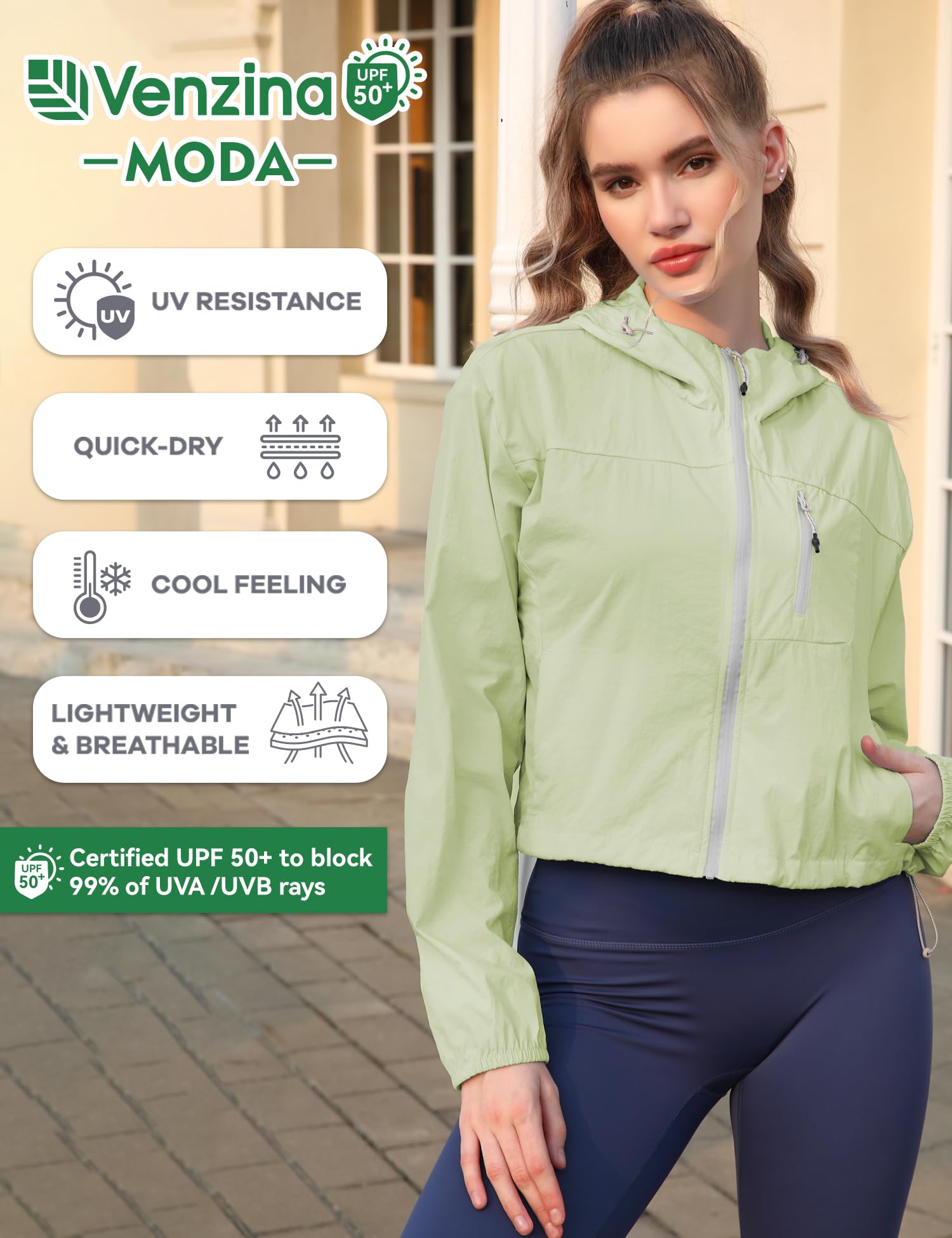 Venzina Sun Protection Jacket UPF 50+ for Outdoor with Back Air Vent & Chest Zip Pocket | Mint XL