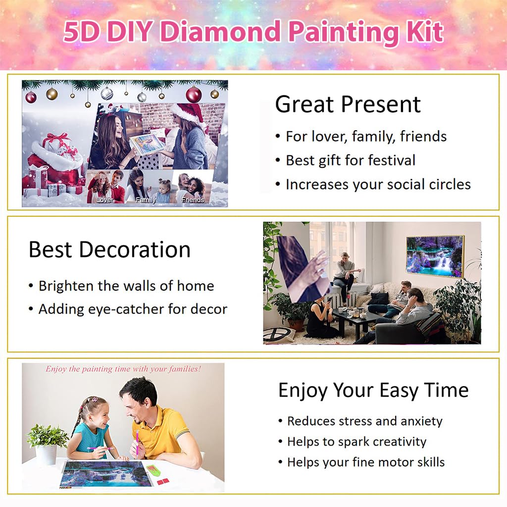 HASTHIP® 5D Diamond Painting Kit, 27.5 X 15.7inch Large Size Waterfall Diamond Painting Kits for Adults, Art Diamond Painting for Home Wall Decor