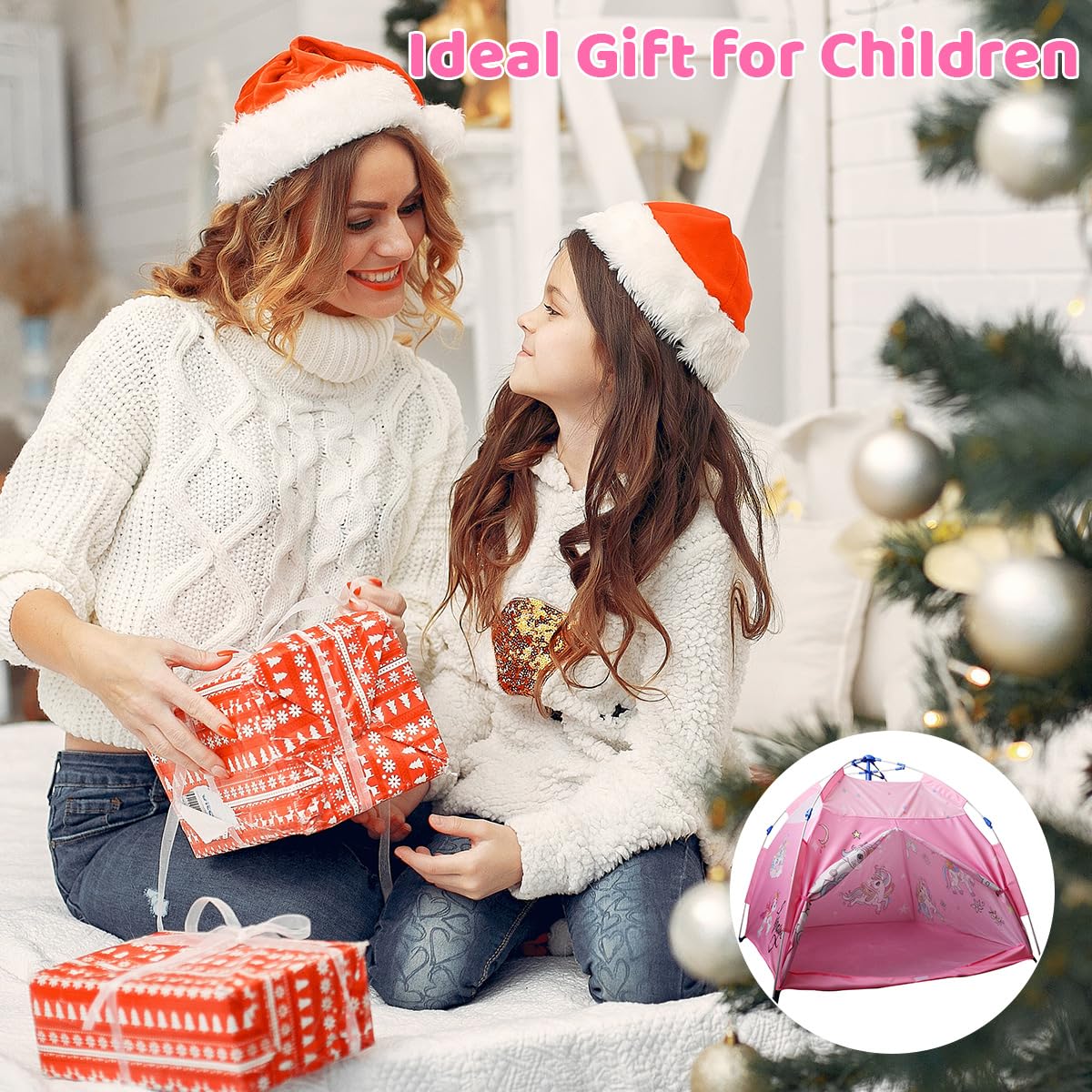 PATPAT Pop Up Play Tent for Kids 130x128x110cm with Mesh Roof and Zip Up Door | Pink Unicorn Design