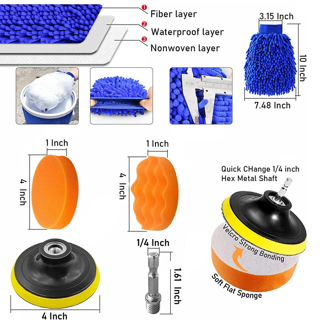 ZORBES Auto Detailing Electric Drill Brush Set for Car and Home Cleaning | 6 Pcs with Free Microfiber Towel