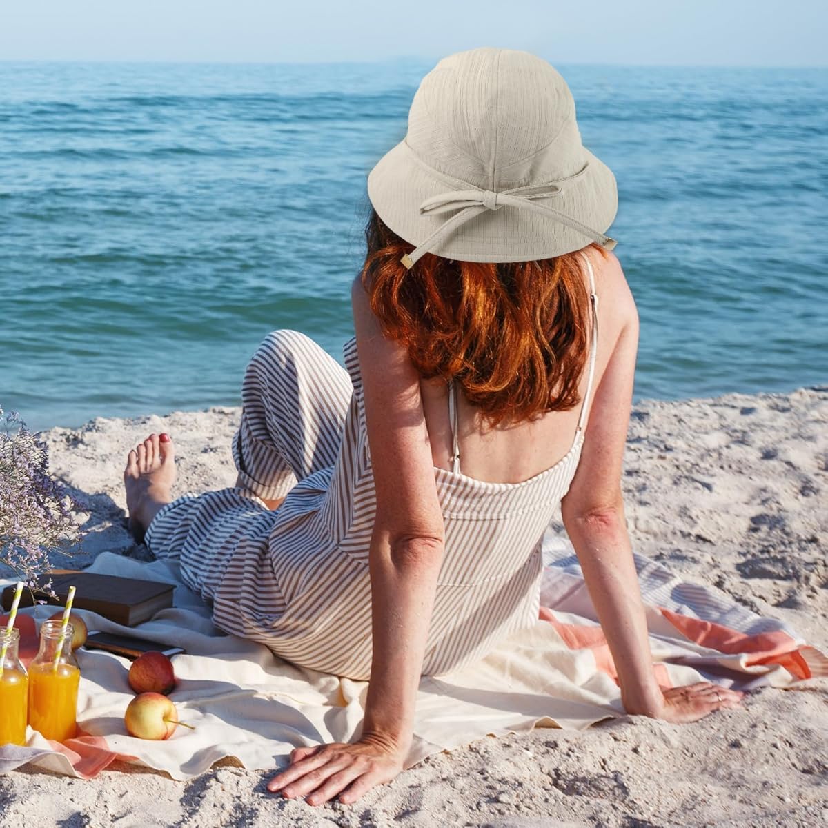 SANNIDHI Womens Sun Hats for Beach and Outdoor Use with Wide Brim UV Protection | 2PCS Beige