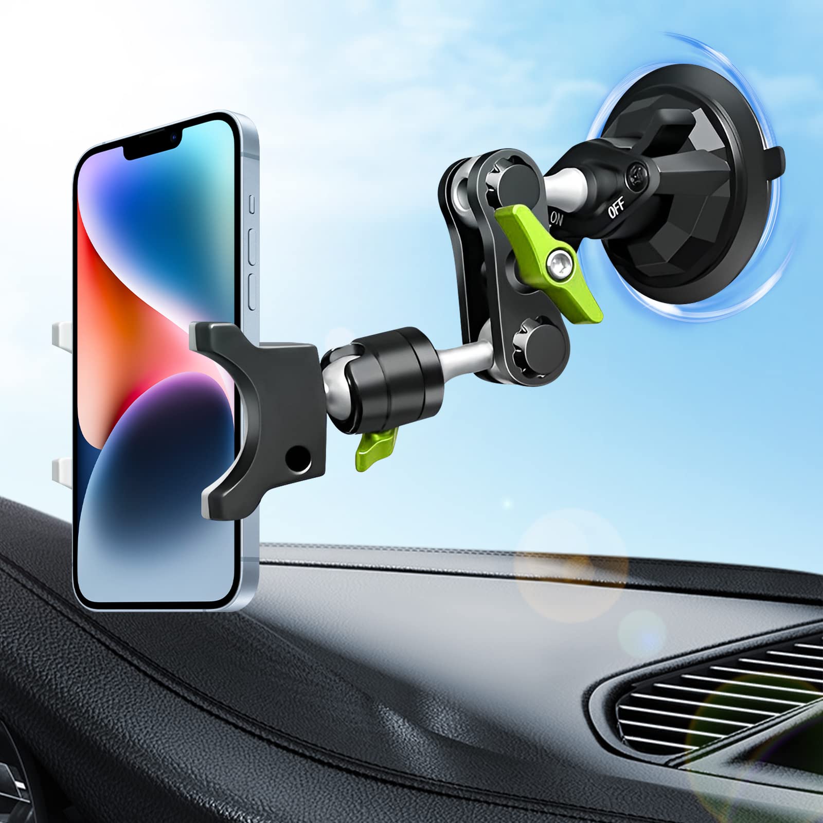 STHIRA® Car Mobile Holder, 360° Rotatable Suction Cup Phone Mount, Phone Holder for Car with Mobile Arm Universal Suction Cup Mobile Stand Anti Shake Fall Prevention for Windshield, Car Dashboard